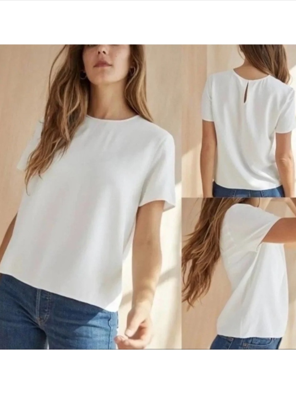 Jenni Kayne Crepe T Shirt Short Sleeve Crew Neck, Minimalist, White, Size Small